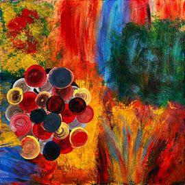 Großformatiges abstraktes Gemälde – „Fragments of Bloom“ (warme Farben) – T.C. Freiberger – Zeitgenössischer Expressionismus von Conte Monfrey