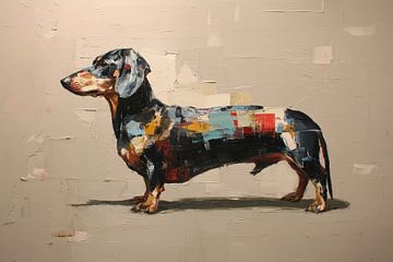 Abstract portrait of a dachshund in warm colours