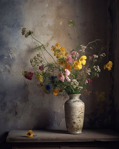 Ländliches und stimmungsvolles Stillleben mit Feldblumenstrauß