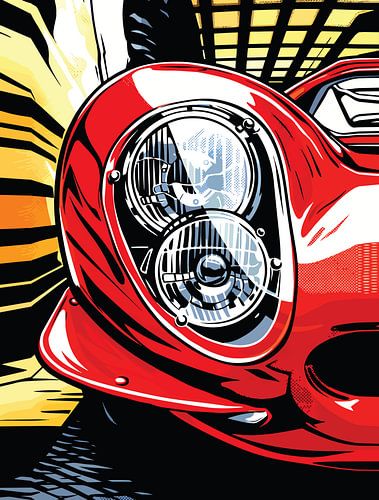 Dynamische popart rode koplamp zoom