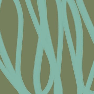 Boho abstracte lijnen in mintgroen op olijfgroen. van Dina Dankers