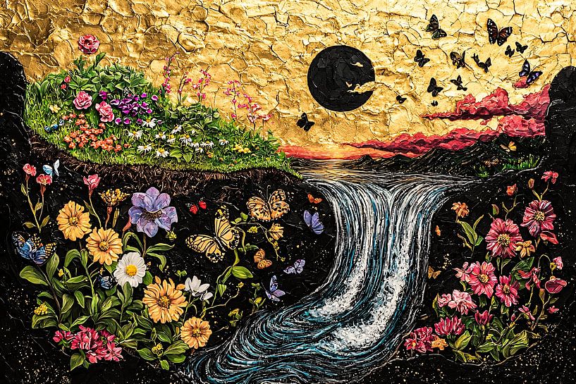 Flowers and waterfall in gold by Art & Soul Creations