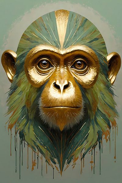 Golden Monkey with Colourful Abstract Background by Art & Soul Creations