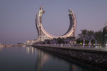 Lusail Corniche in Lusail City, Qatar bij de jachthaven zonsondergang shot