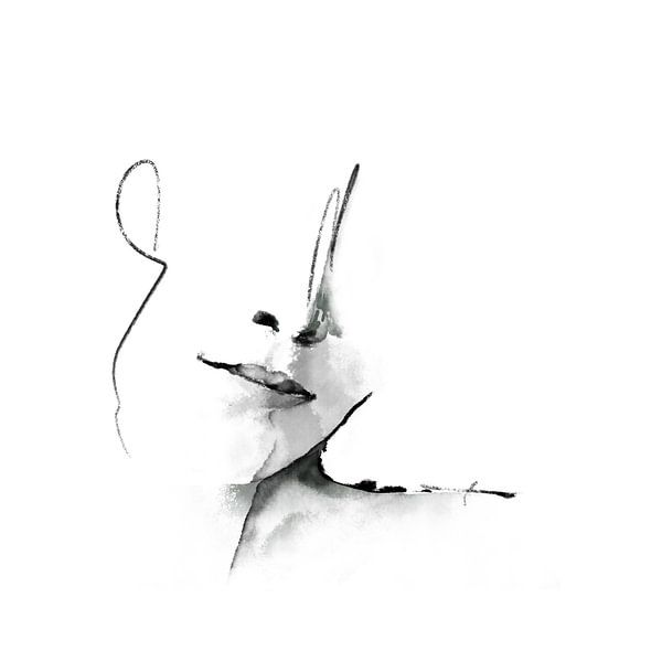 Portrait woman with minimal lines and black watercolor tones by Inge Polman
