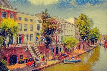 Impressionistic Painting Utrecht Old Canal with Werf Cellars by Slimme Kunst.nl