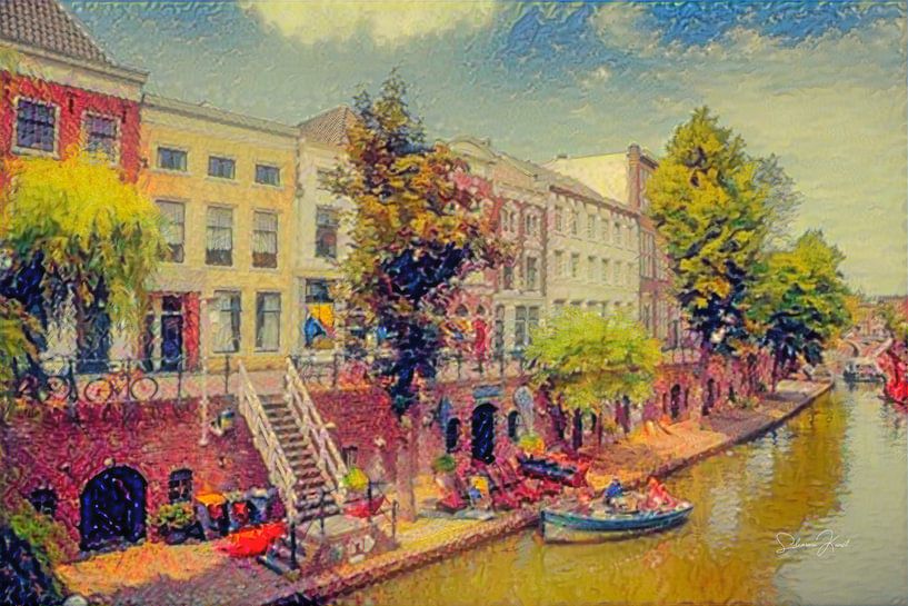 Impressionistisch Schilderij Utrecht Oudegracht met Werfkelders van Slimme Kunst.nl