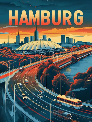 Hamburg stedelijke verlichting: Futuristische Stad Reis Poster