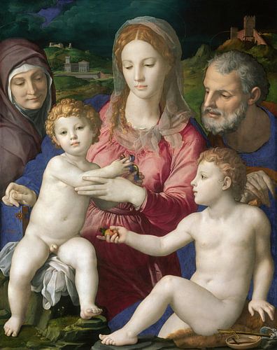 Heilige Familie met de heilige Anna en het kind de heilige Johannes, Bronzino