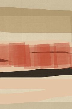 Japandi. Minimalistisch abstract landschap in zand, terra, zwart, wit van Abstract Minimalist Art