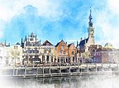Watercolour image with view of Veere, Zeeland by Danny de Klerk thumbnail