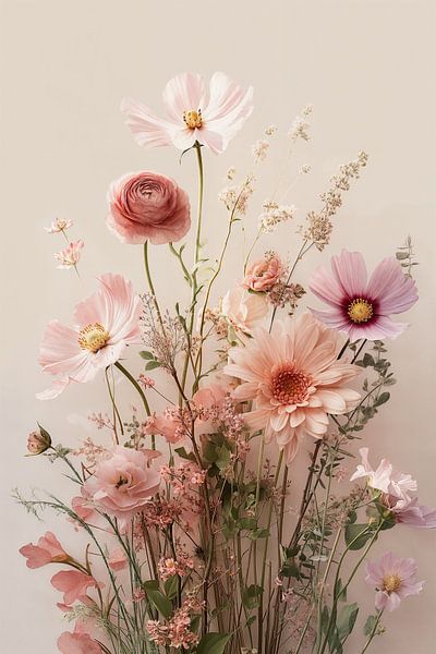 Botanisch Boeket in verschillende tinten Roze no.1 van Studio BB