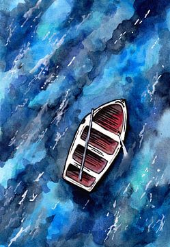 Empty lifeboat at sea by Sebastian Grafmann