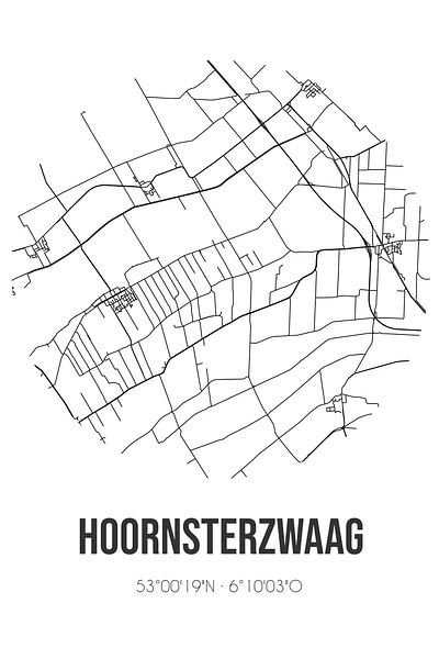 Hoornsterzwaag (Fryslan) | Map | Black and White by Prints of Place