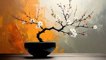 Japandi kunst schilderij: Bloeiende bonsai van Studio Pieternel