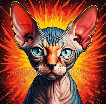 Majestic Sphinx Cat – Digital Art in Fiery Red & Orange Tones by Betty Maria Digital Art