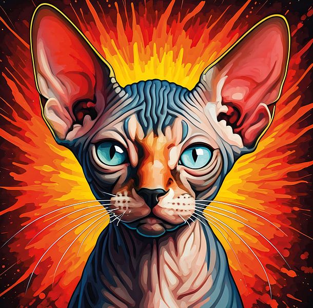 Majestic Sphinx Cat – Digital Art in Fiery Red & Orange Tones by Betty Maria Digital Art