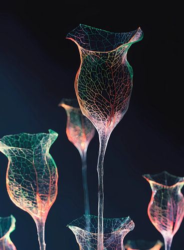 Floating Neon Plants Art – Futuristic Nature Poster – Minimal Wall Decor