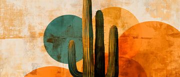 Cactus met abstracte cirkels - vintage stijl van Poster Art Shop