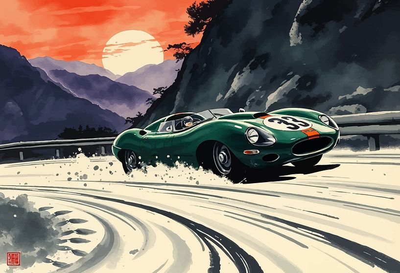 Jaguar D-Type - Mist en sereniteit Japanse kunst van MIROKKU