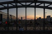 Pont Hacker à Munich au coucher du soleil