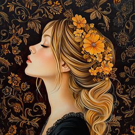 Goldene Blumen | Blumen Frau von Blickfänger Gemälde
