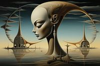 Landschap surrealistisch abstract en bizarre met vrouwelijk beeld