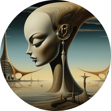 Landschap surrealistisch abstract en bizarre met vrouwelijk beeld