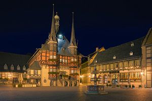 Das berühmte Rathaus in Wernigerode, Harz, Sachsen-Anhalt, Deutschland.
