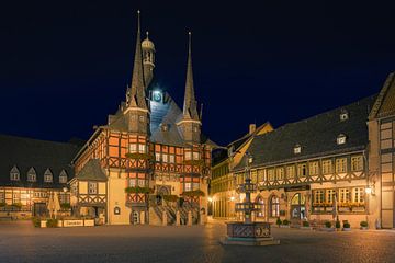 Het beroemde stadhuis in Wernigerode, Harz, Saksen-Anhalt, Duitsland
