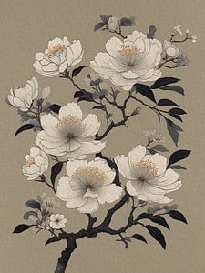 Botanischer Blütenzweig im Japandi-Stil