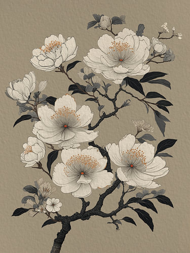 Botanischer Blütenzweig im Japandi-Stil