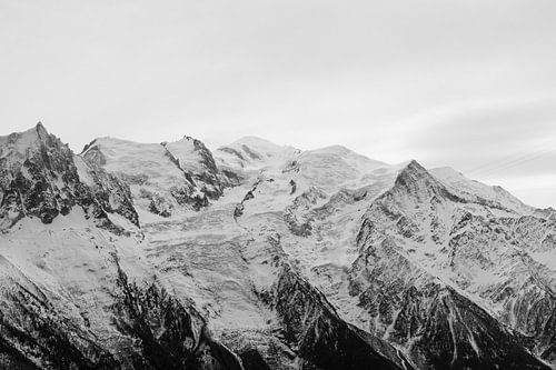 France - Chamonix - Mont Blanc peak - Black and white - Snowy mountains around Ch