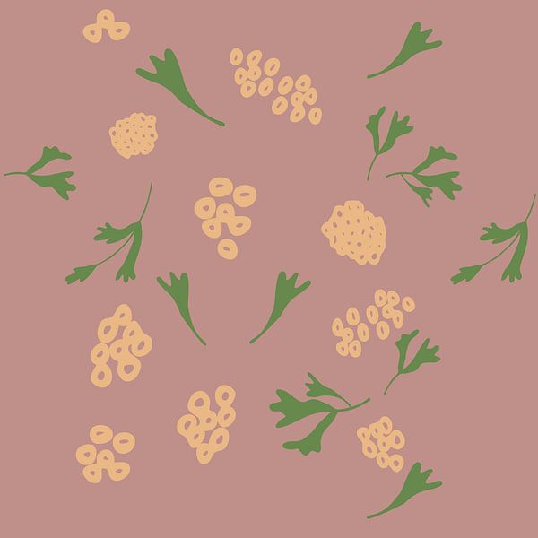 Marché aux fleurs. Art botanique moderne dans les tons chauds de taupe, vert et jaune. par Dina Dankers