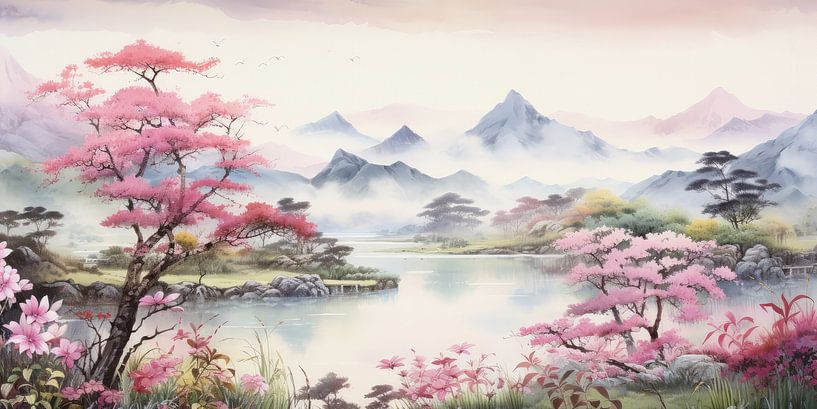 Very beautiful landscape with water and mountains by Art Bizarre