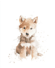 Schattig baby wolfje | Zachte aquarel voor de kinderkamer