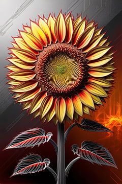 Futuristische zonnebloem lijntekening van Art & Soul Creations