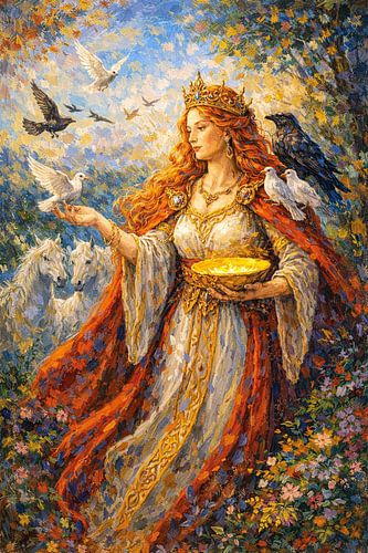 Rhiannon Welshe mythologische godin schilderij.