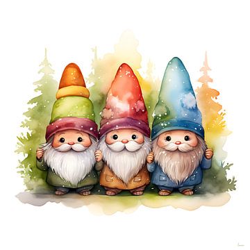 Three gnomes in cheerful colours by Lauri Creates