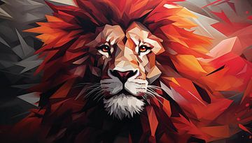 Abstracte leeuw rood panorama van TheXclusive Art