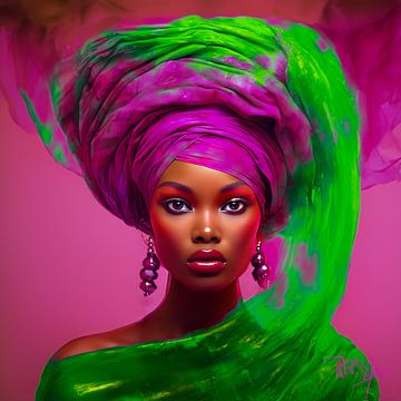 Porträt einer Afrikanerin Joan, Pop of colour von René van den Berg