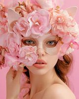 Woman with pink roses