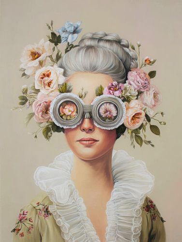 Elegantes Porträt mit Blumen und einer Vintage-Brille