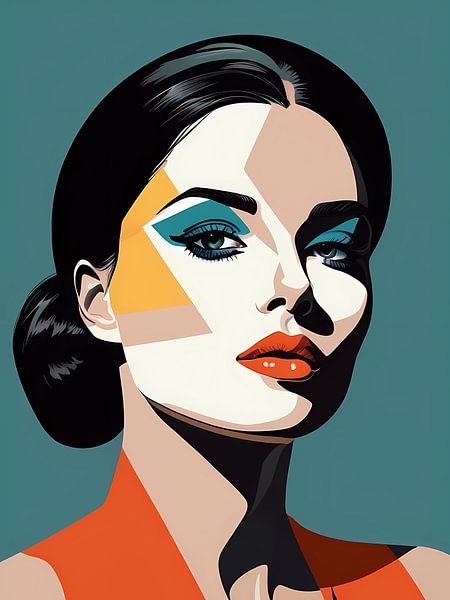 Pop Art Frau Porträt Abstrakte Geometrische Kunst von 1xMerch