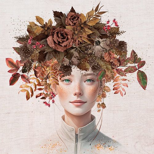 Herfst collage portret van een jonge vrouw