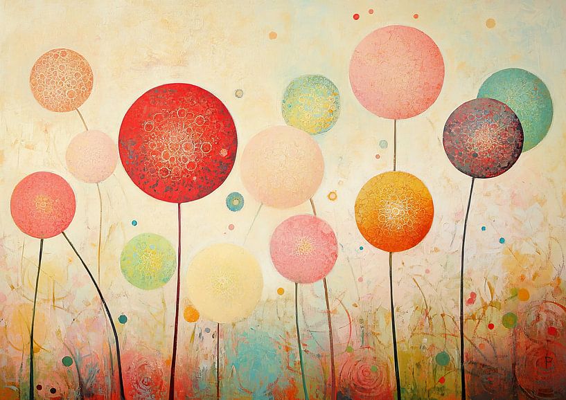 Flower shapes | Coloured Spheres on Canvas by Wonderful Art