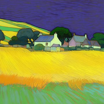 Landschap in van Gogh-stijl_vierkant van Ton Kuijpers