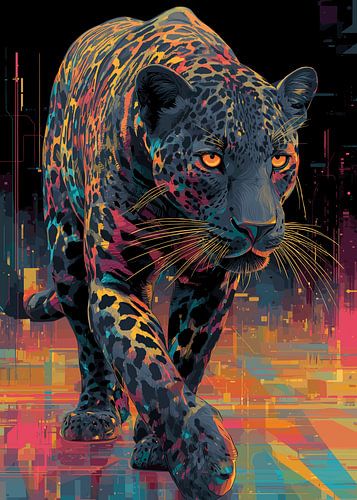 Œuvre d'art numérique Panther aux couleurs vives