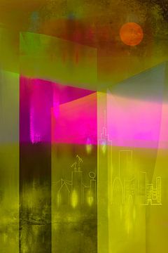 Ville néon de nuit. Abstrait moderne. sur Alie Ekkelenkamp