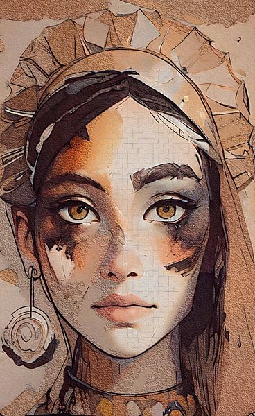 Portrait in brown and rusty brown by Emiel de Lange